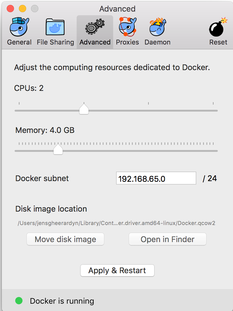 Increasing memory of Docker